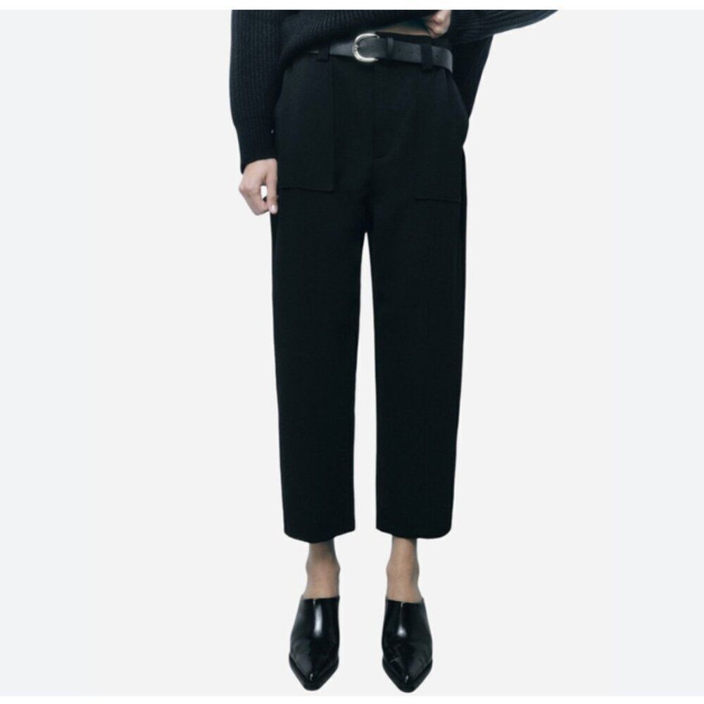 Zara Womens Dress Pants Crop EU 40 US 8 Black Straight Leg Trousers 1971/200 NWT